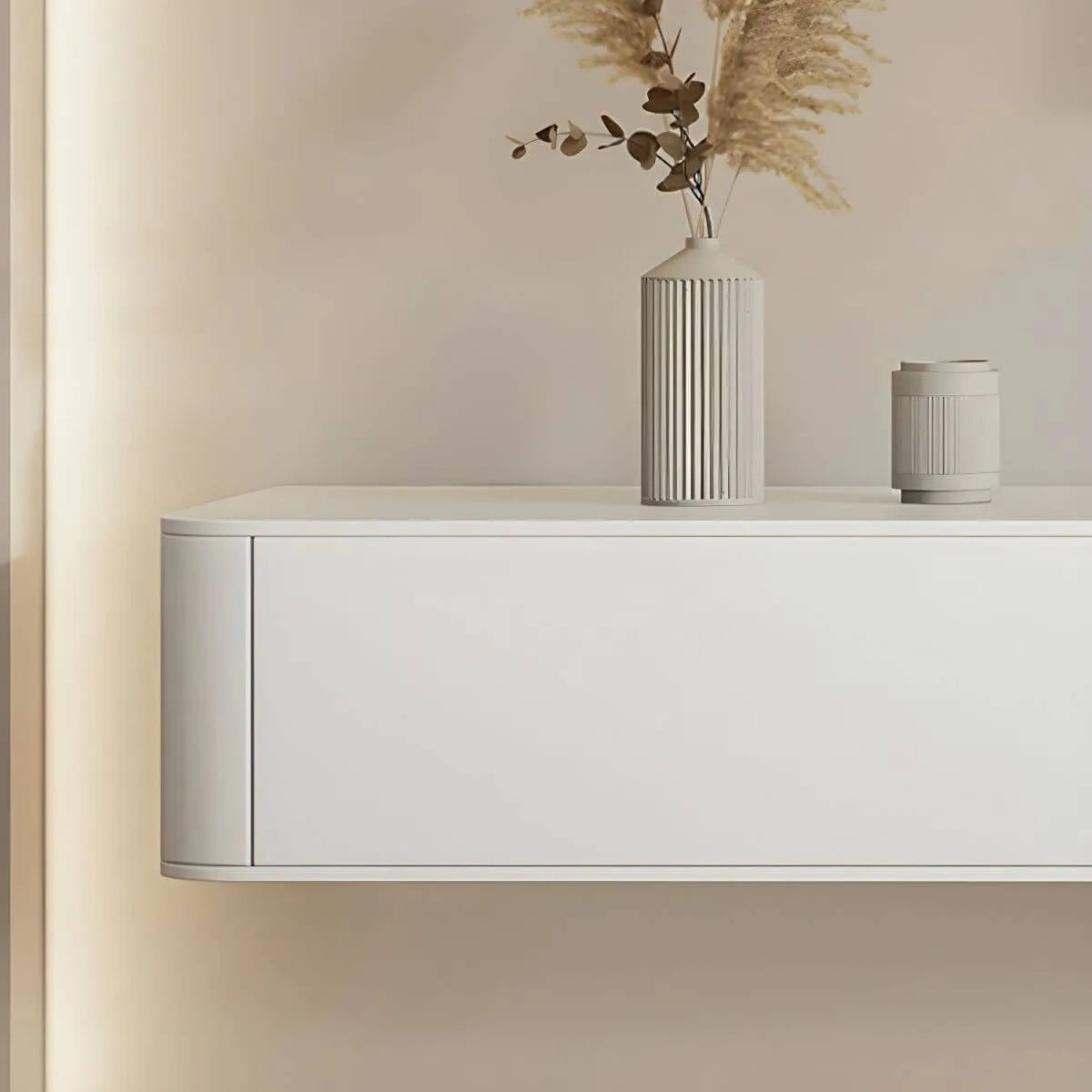 Modern Floating TV Stand in White or Grey with Cable Management