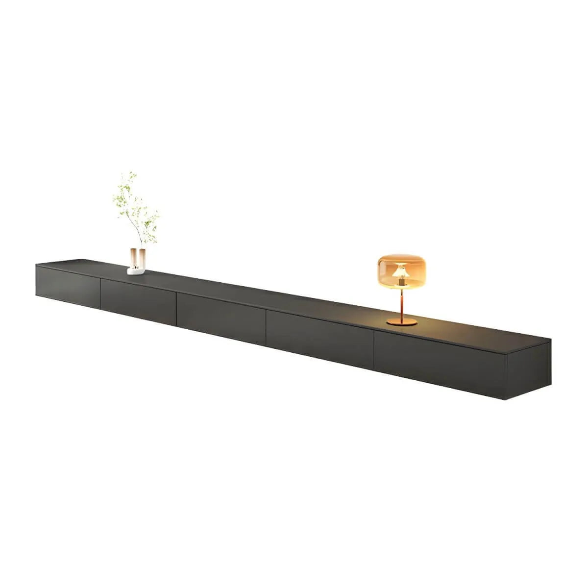Modern Floating TV Stand with Drawers in Wood and Sintered Stone
