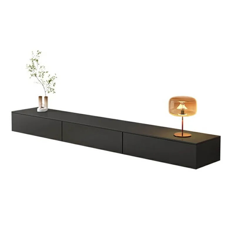 Modern Floating TV Stand with Drawers in Wood and Sintered Stone