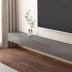Modern Floating TV Stand with Drawers in Wood and Sintered Stone