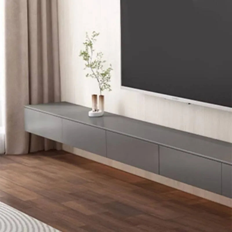 Modern Floating TV Stand with Drawers in Wood and Sintered Stone