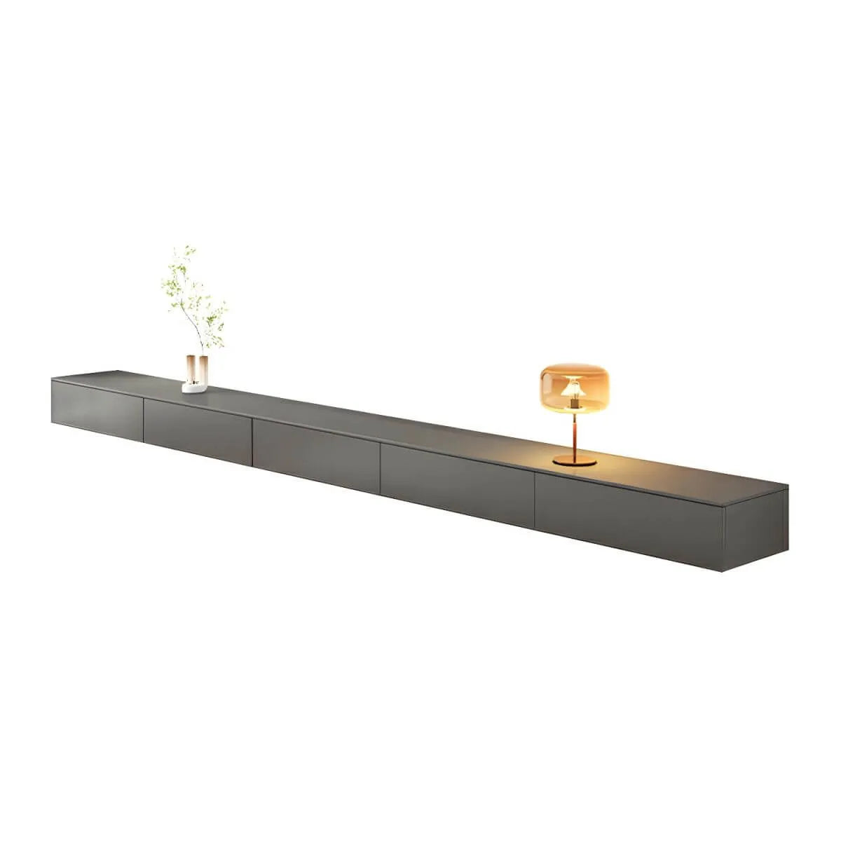 Modern Floating TV Stand with Drawers in Wood and Sintered Stone