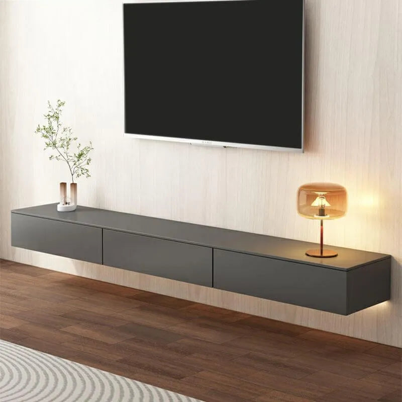 Modern Floating TV Stand with Drawers in Wood and Sintered Stone Secondary image