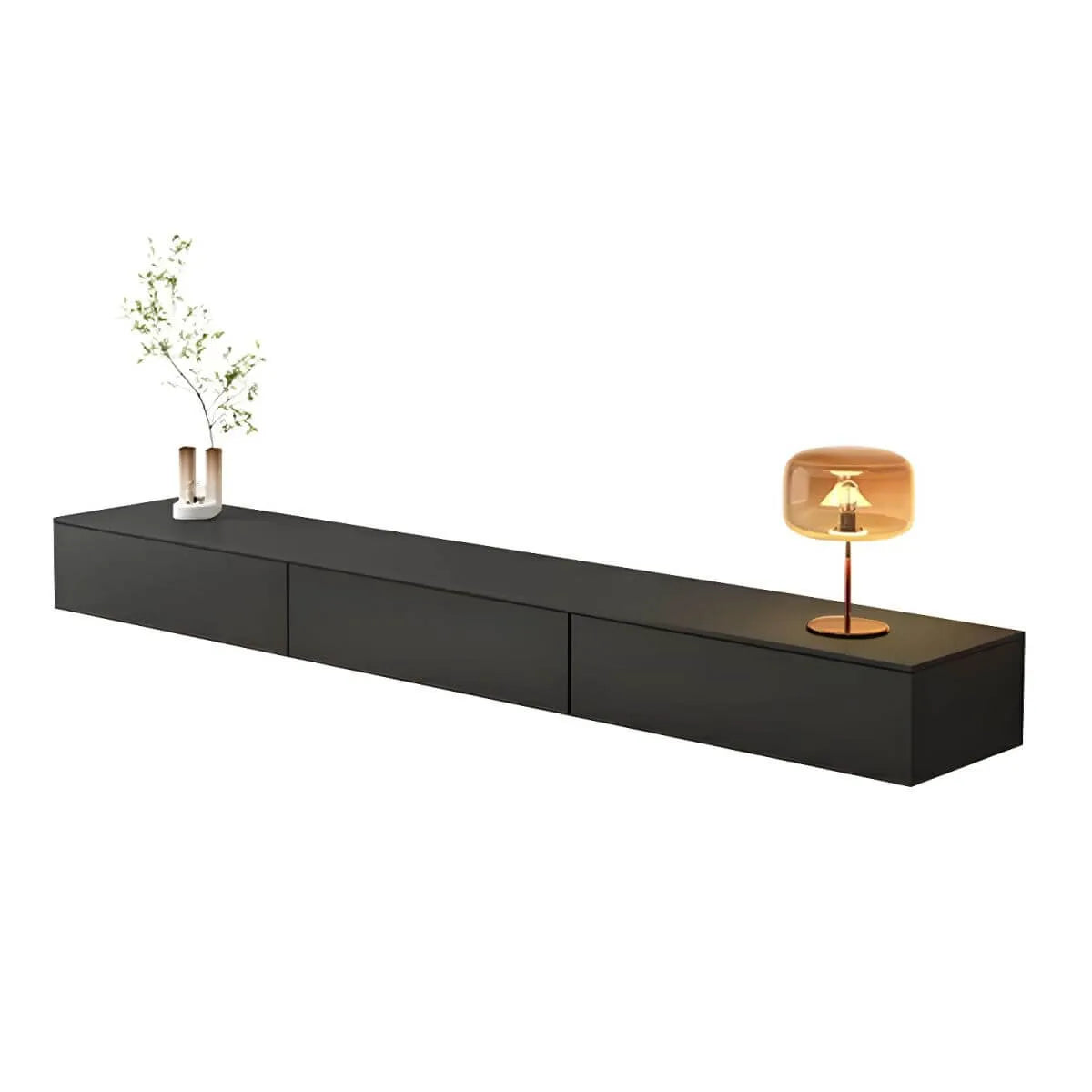 Modern Floating TV Stand with Drawers in Wood and Sintered Stone