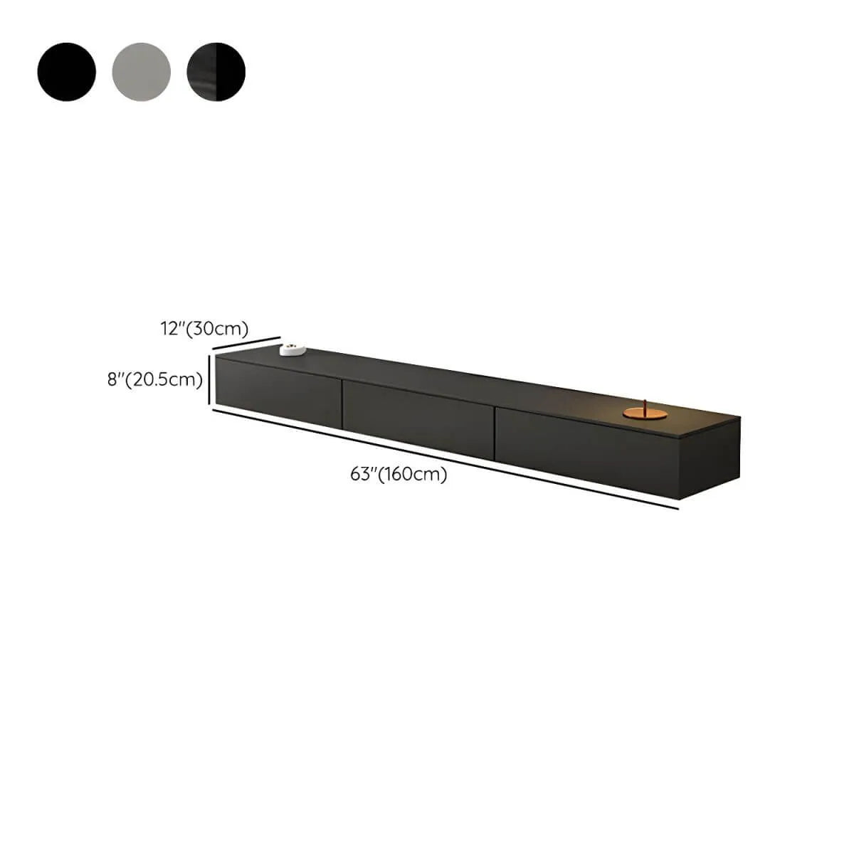 Modern Floating TV Stand with Drawers in Wood and Sintered Stone Dimensions