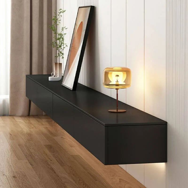 Modern Floating TV Stand with Drawers in Wood and Sintered Stone Main Product Image Main image