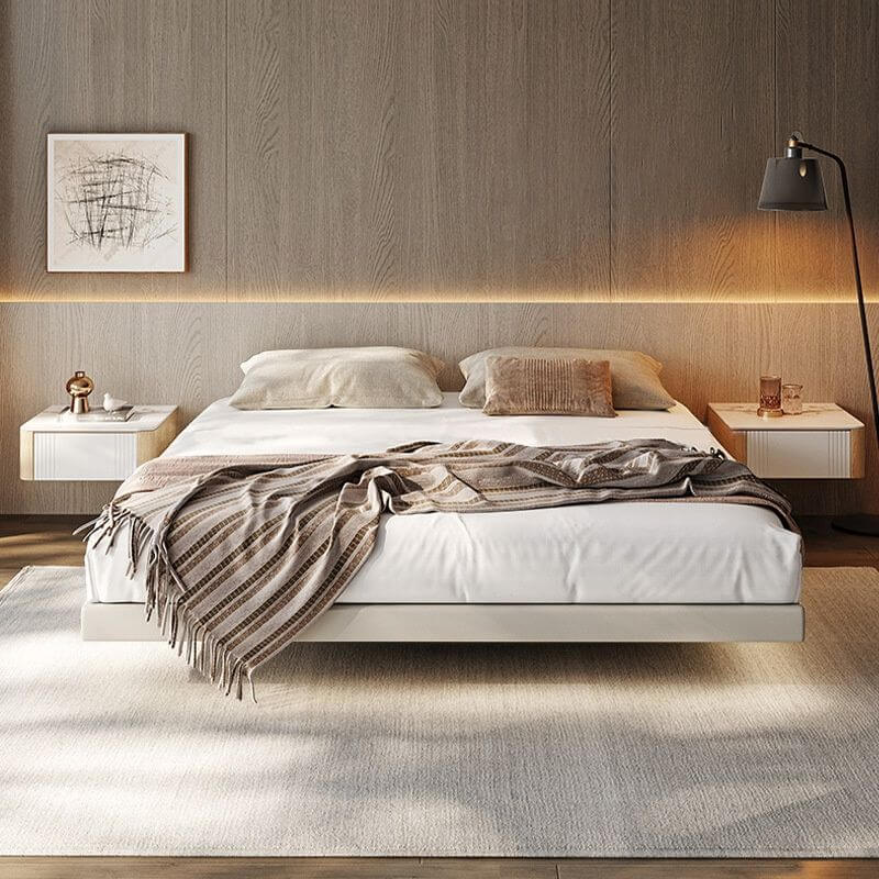 Modern Floating Wood Bed with Integrated Lights Secondary image