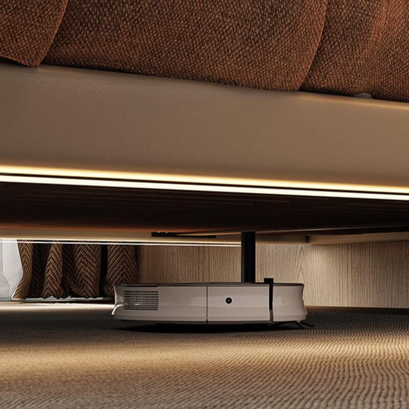 Modern Floating Wood Bed with Integrated Lights