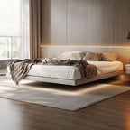 Modern Floating Wood Bed with Integrated Lights Main Product Image