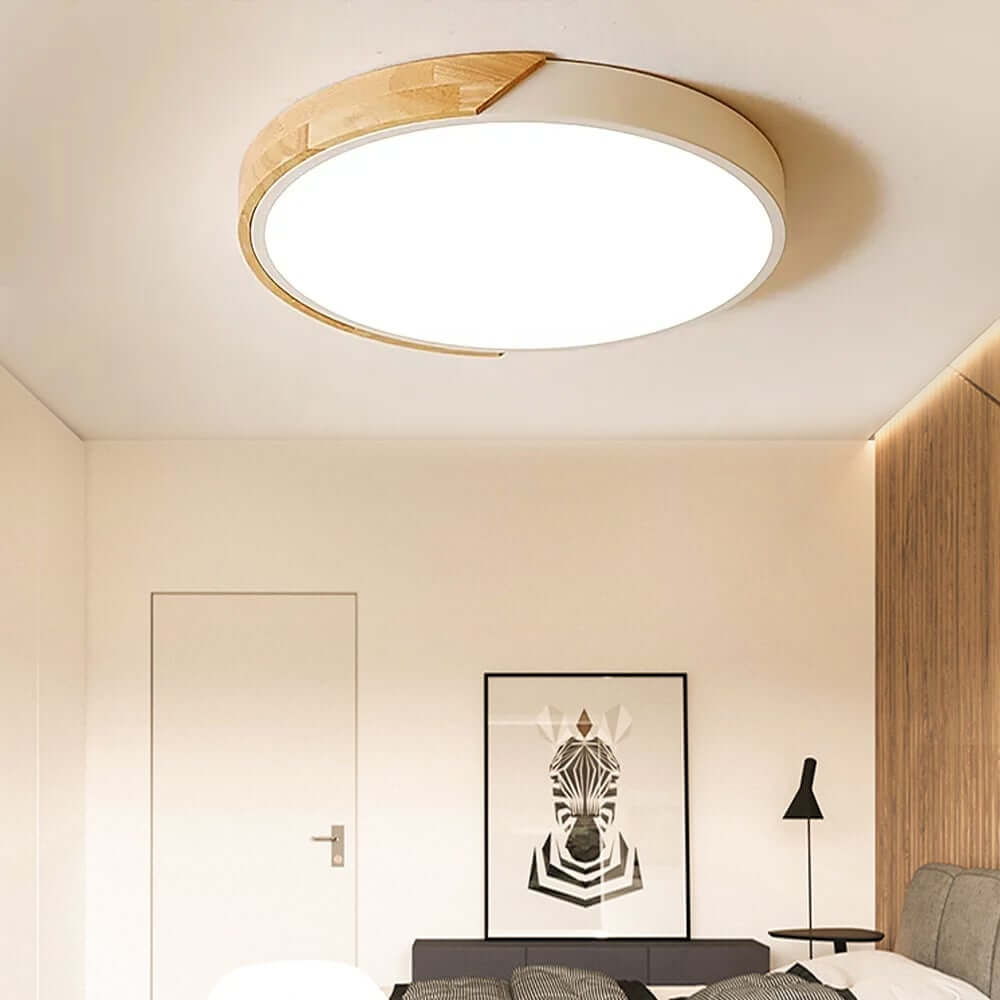 Modern Flush Mount Ceiling Light with Acrylic Diffuser and Wood Accent