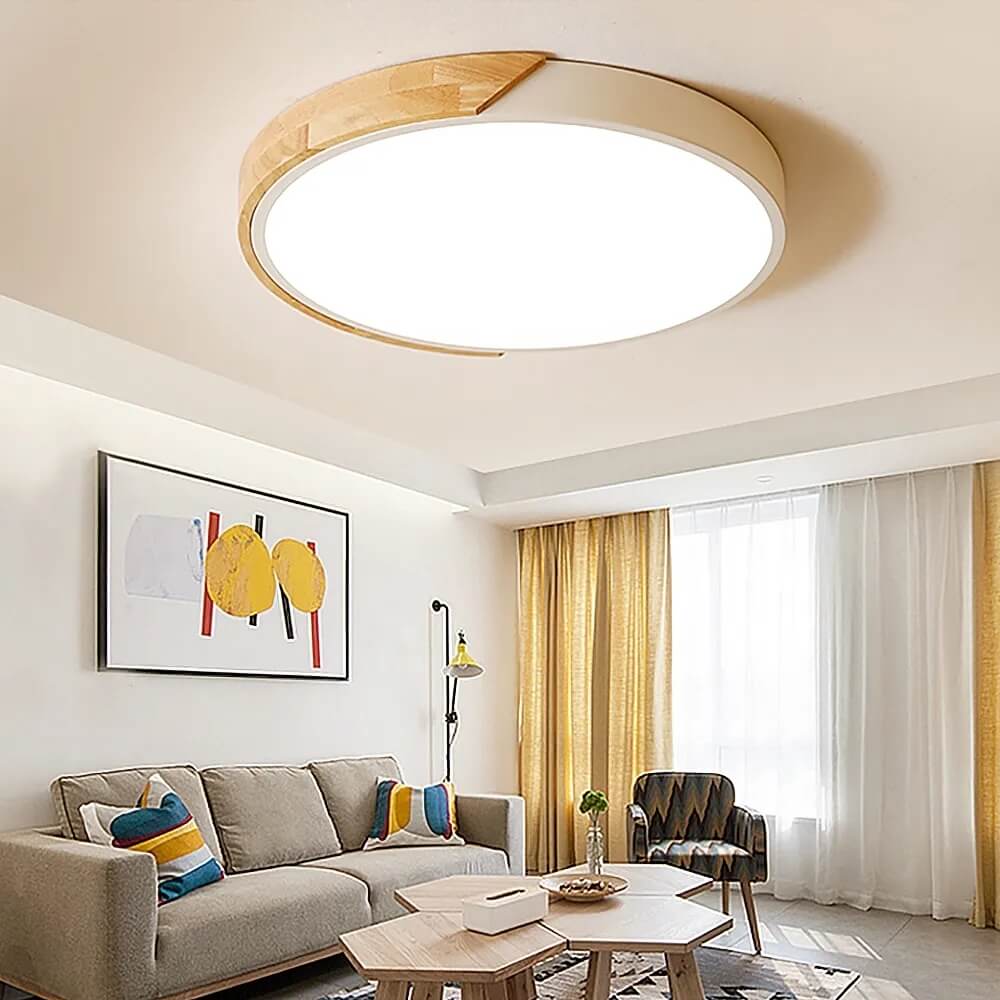 Modern Flush Mount Ceiling Light with Acrylic Diffuser and Wood Accent