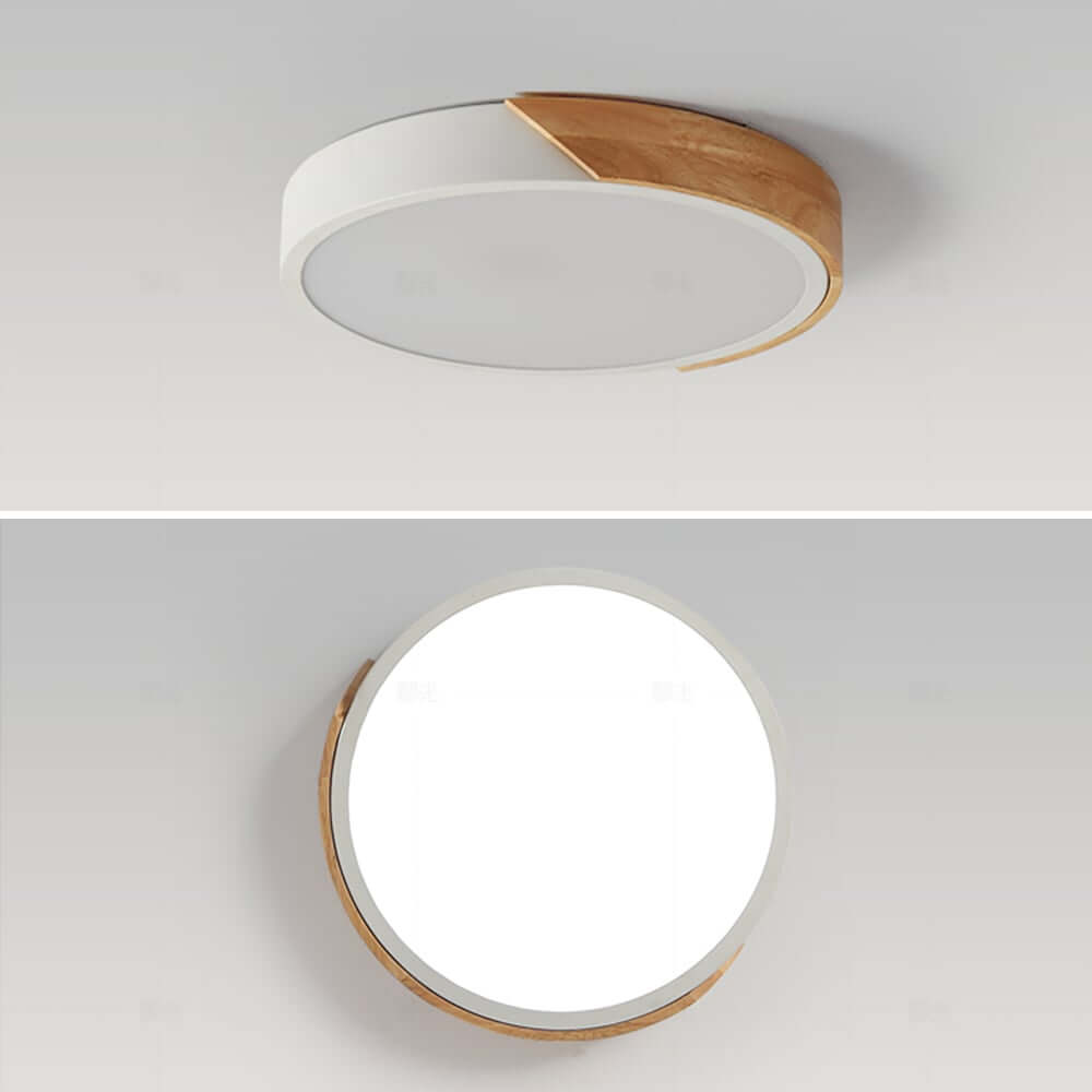 Modern Flush Mount Ceiling Light with Acrylic Diffuser and Wood Accent