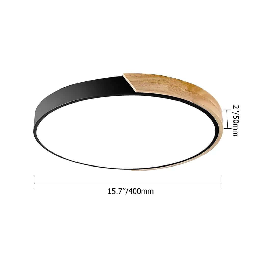 Modern Flush Mount Ceiling Light with Acrylic Diffuser and Wood Accent Dimensions