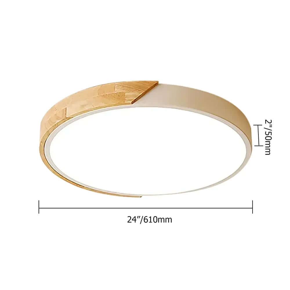 Modern Flush Mount Ceiling Light with Acrylic Diffuser and Wood Accent Dimensions