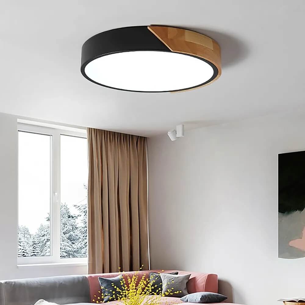 Modern Flush Mount Ceiling Light with Acrylic Diffuser and Wood Accent Main Product Image