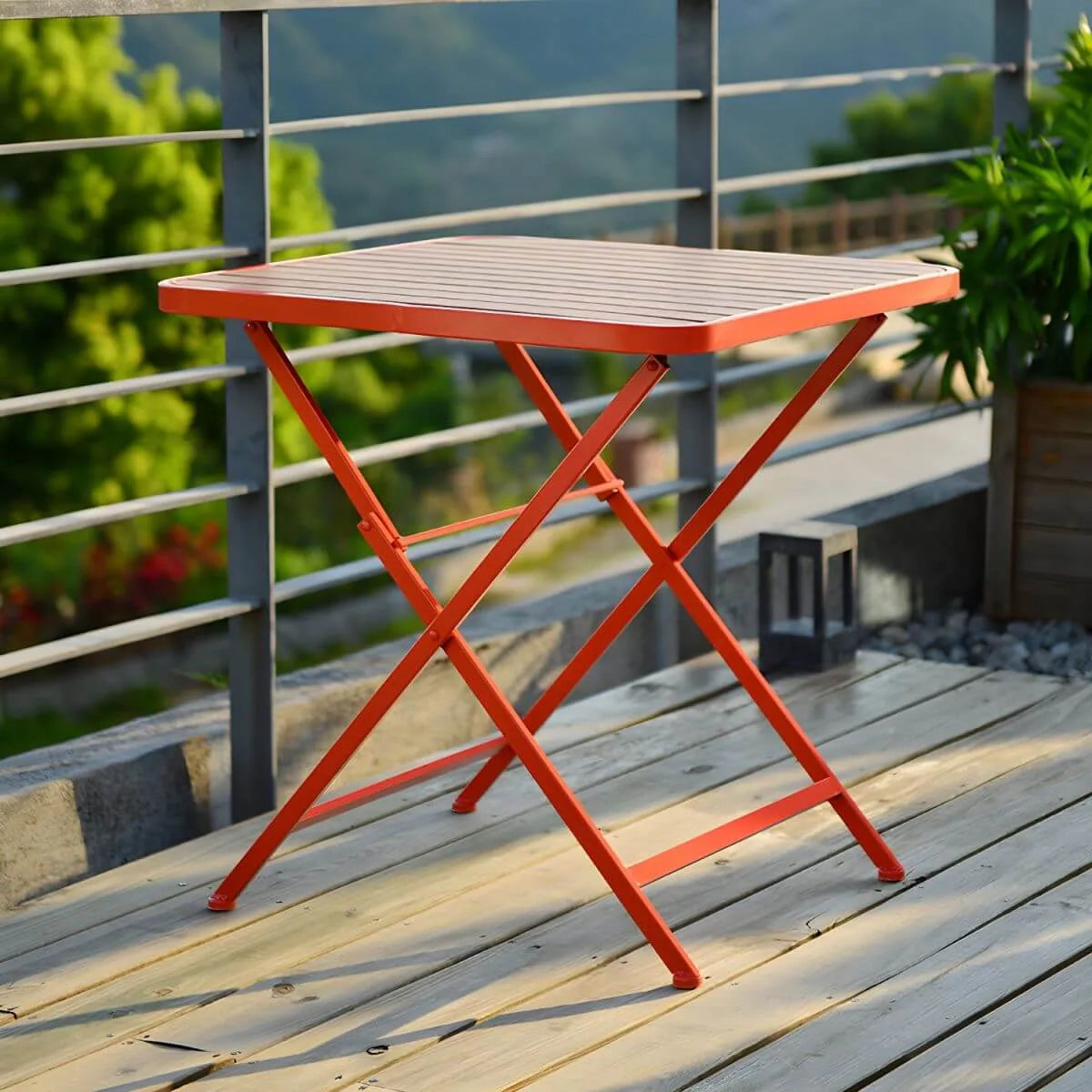 Modern Foldable Bistro Table – Wooden Top & Metal Frame