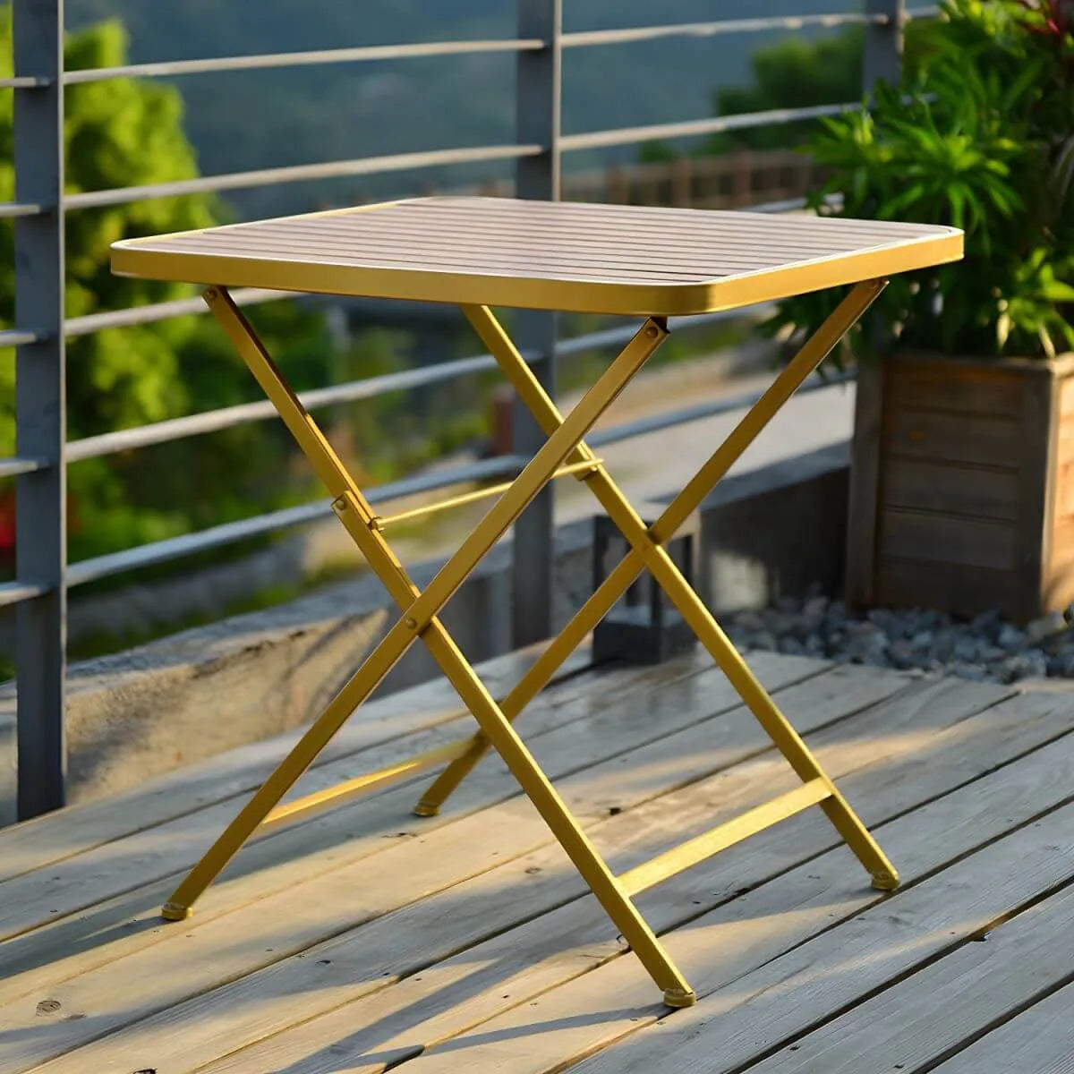 Modern Foldable Bistro Table – Wooden Top & Metal Frame