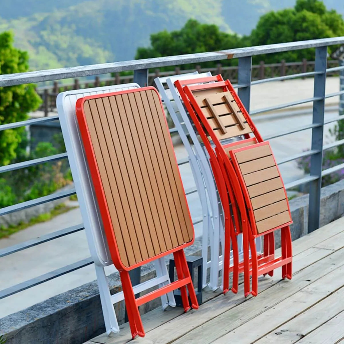 Modern Foldable Bistro Table – Wooden Top & Metal Frame