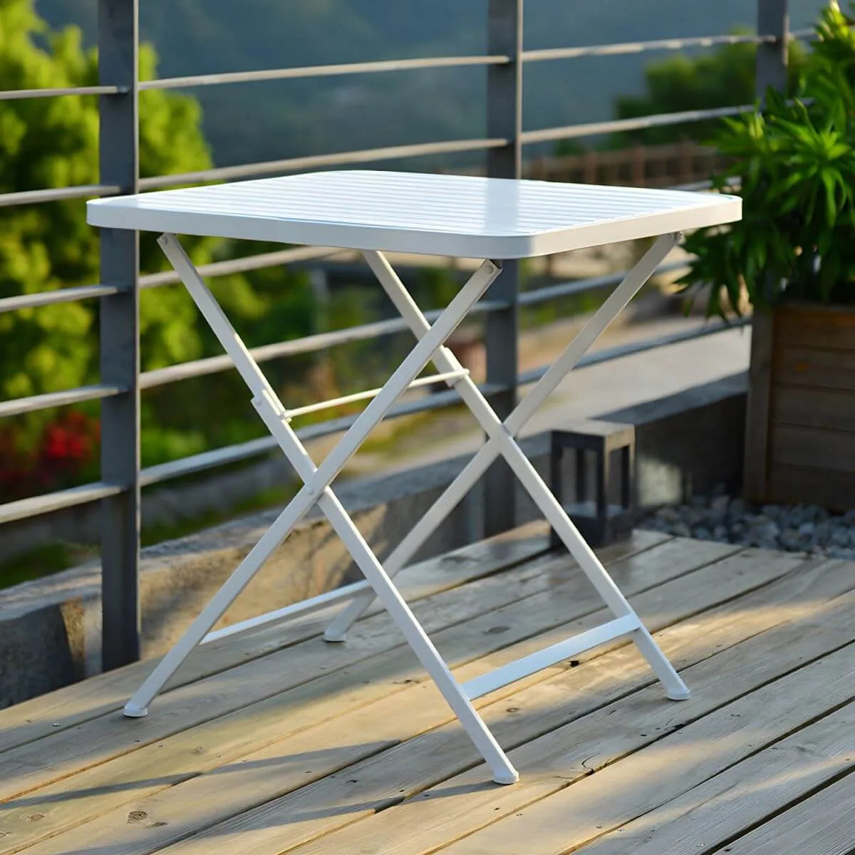 Modern Foldable Bistro Table – Wooden Top & Metal Frame
