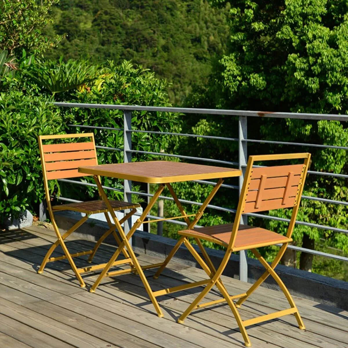 Modern Foldable Bistro Table – Wooden Top & Metal Frame