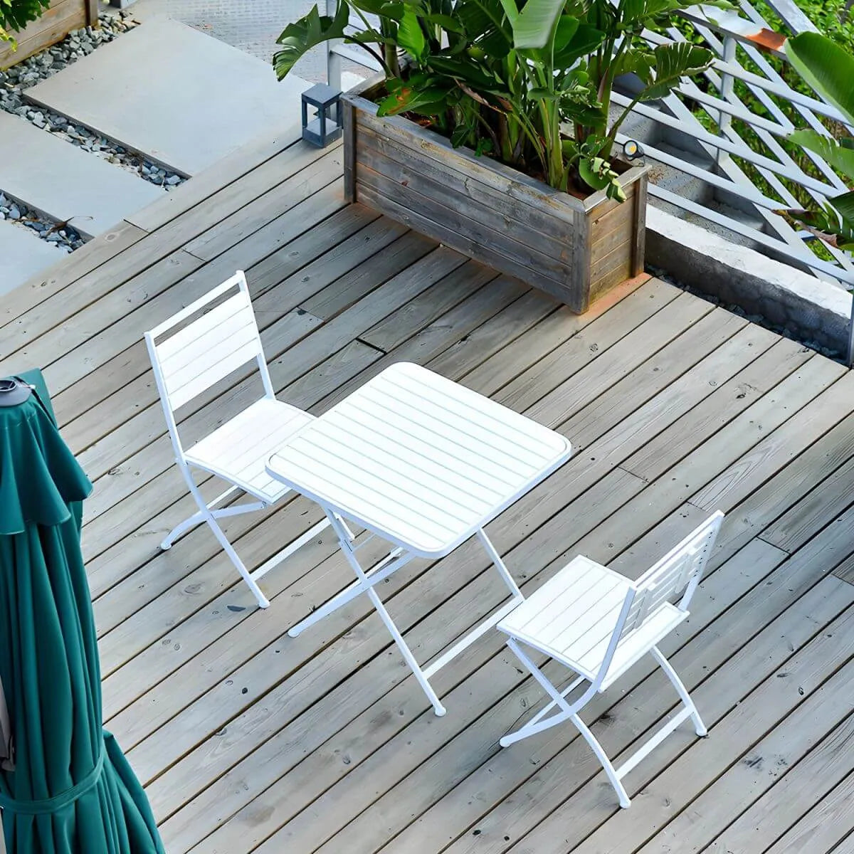 Modern Foldable Bistro Table – Wooden Top & Metal Frame