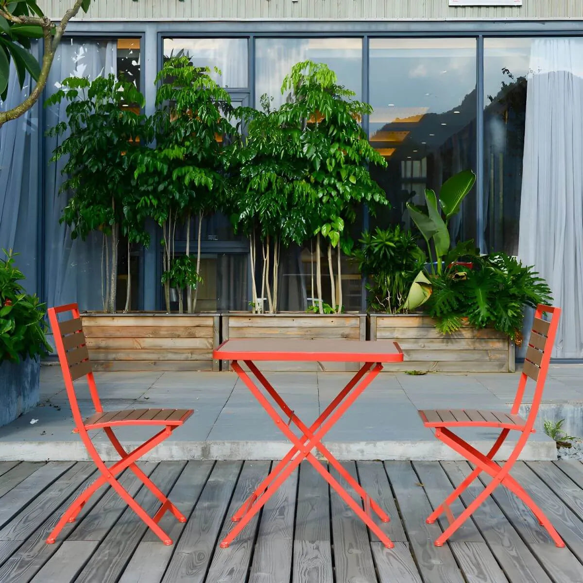 Modern Foldable Bistro Table – Wooden Top & Metal Frame