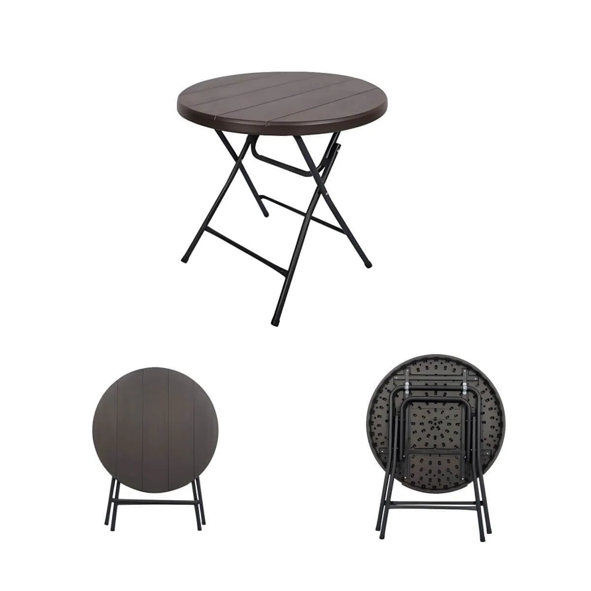 Modern Foldable Camping Table with Wood-Grain Plastic Top