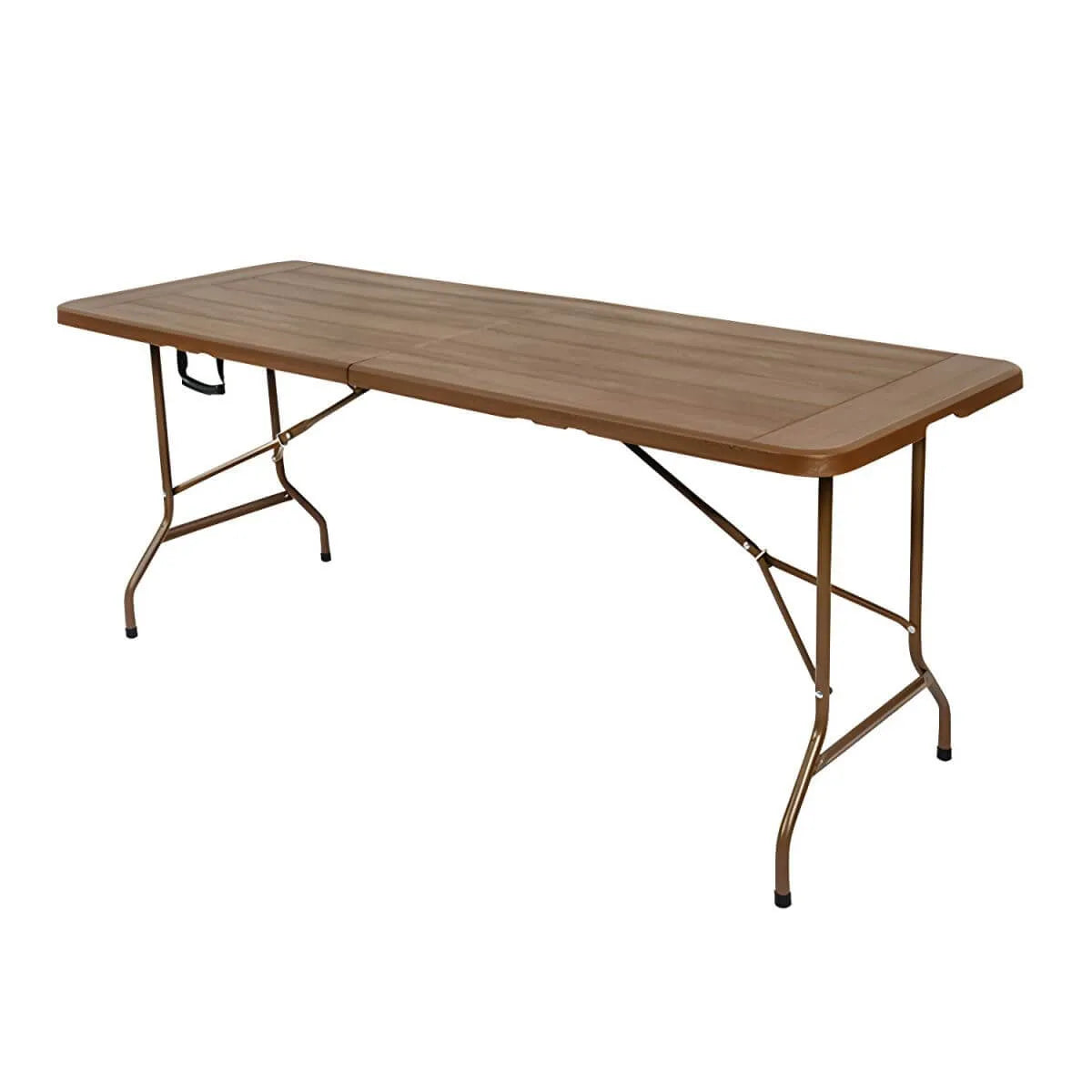 Modern Foldable Camping Table with Wood-Grain Plastic Top