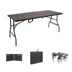 Modern Foldable Camping Table with Wood-Grain Plastic Top
