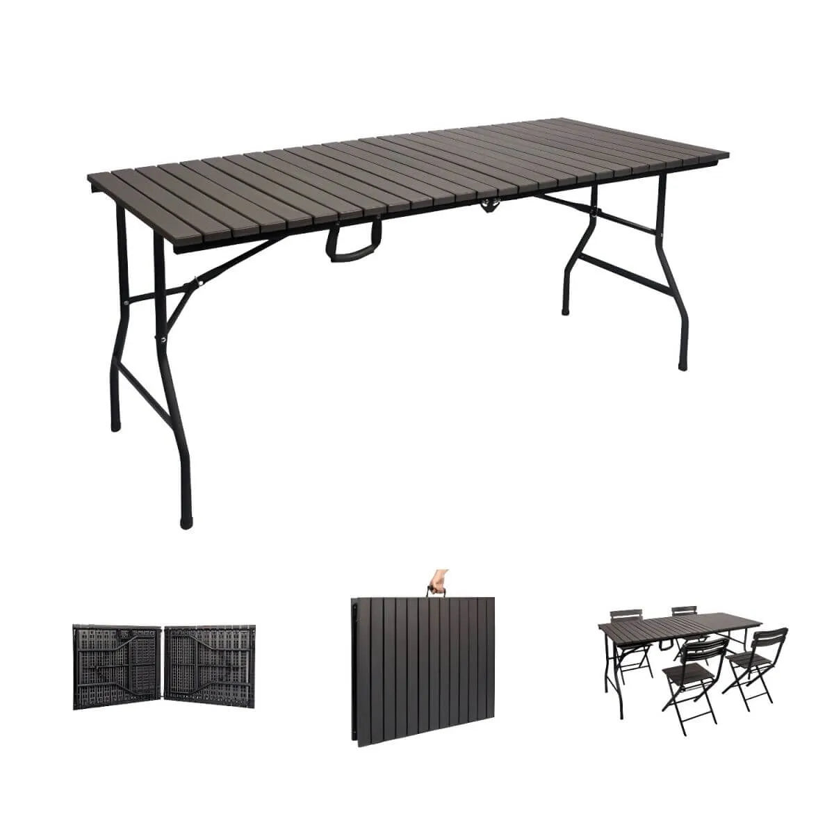 Modern Foldable Camping Table with Wood-Grain Plastic Top