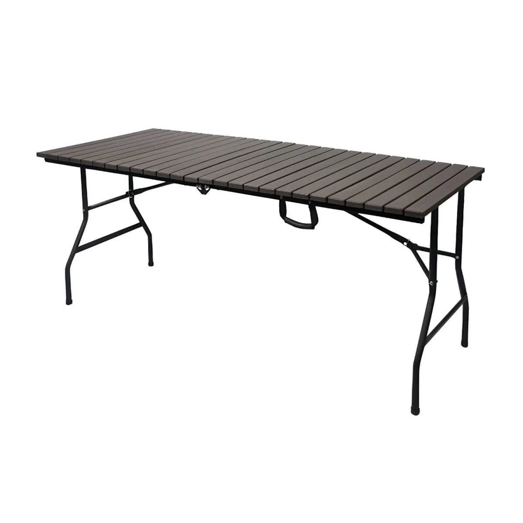 Modern Foldable Camping Table with Wood-Grain Plastic Top