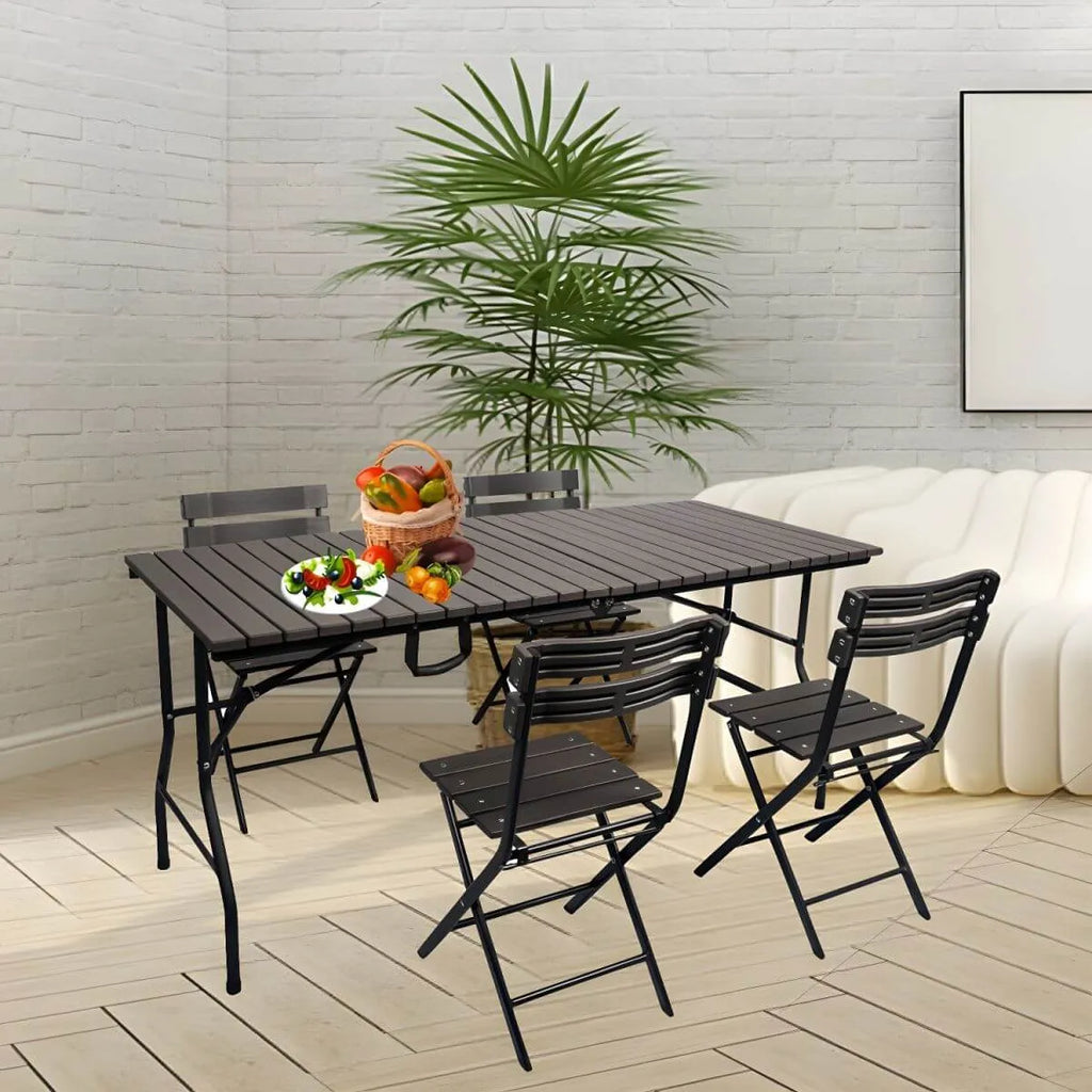 Modern Foldable Camping Table with Wood-Grain Plastic Top