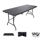 Modern Foldable Camping Table with Wood-Grain Plastic Top