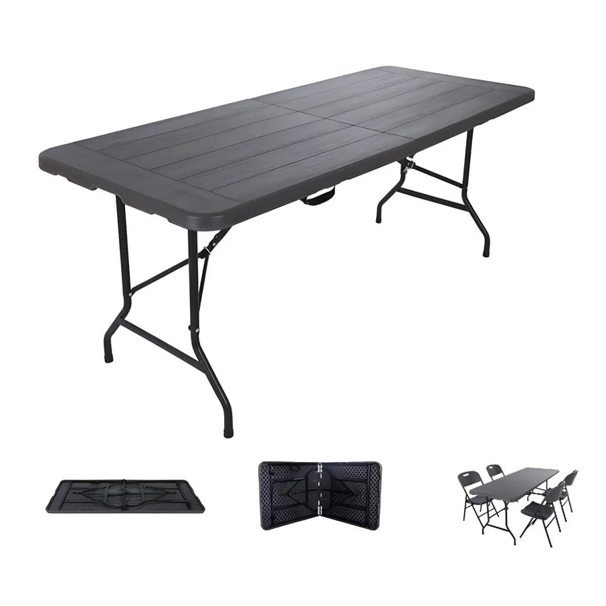 Modern Foldable Camping Table with Wood-Grain Plastic Top