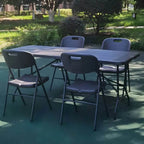 Modern Foldable Camping Table with Wood-Grain Plastic Top