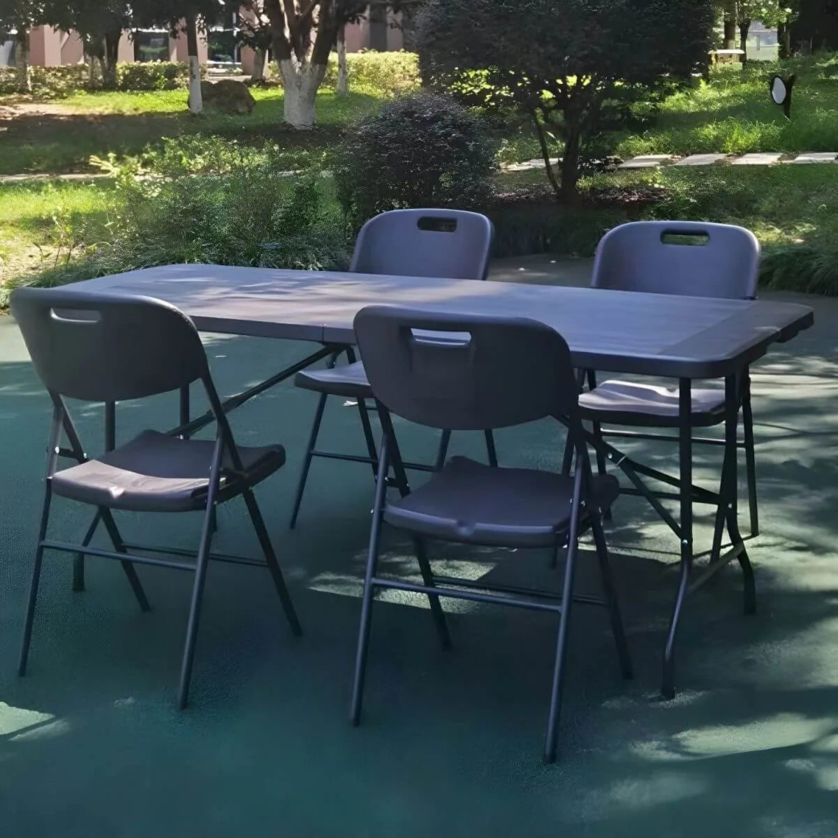 Modern Foldable Camping Table with Wood-Grain Plastic Top