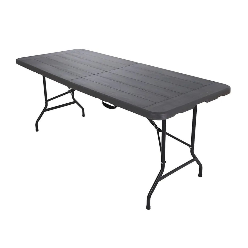Modern Foldable Camping Table with Wood-Grain Plastic Top