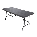 Modern Foldable Camping Table with Wood-Grain Plastic Top