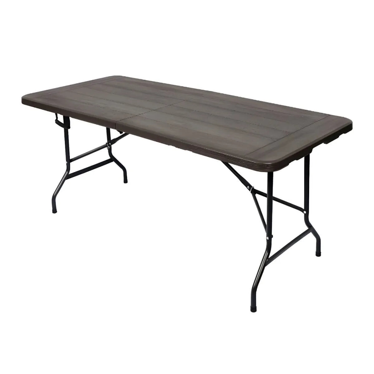 Modern Foldable Camping Table with Wood-Grain Plastic Top