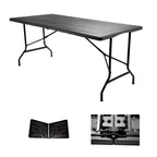 Modern Foldable Camping Table with Wood-Grain Plastic Top