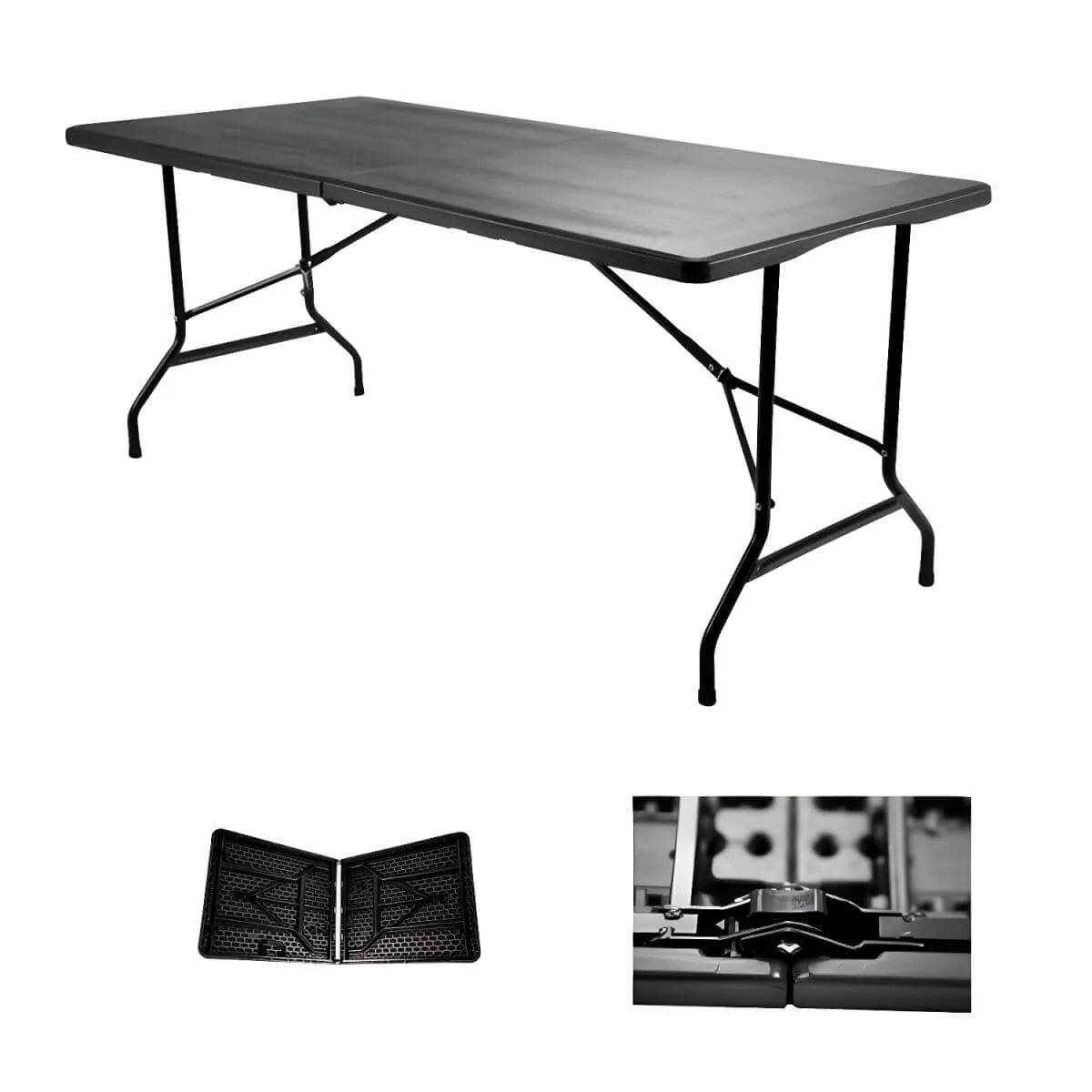 Modern Foldable Camping Table with Wood-Grain Plastic Top
