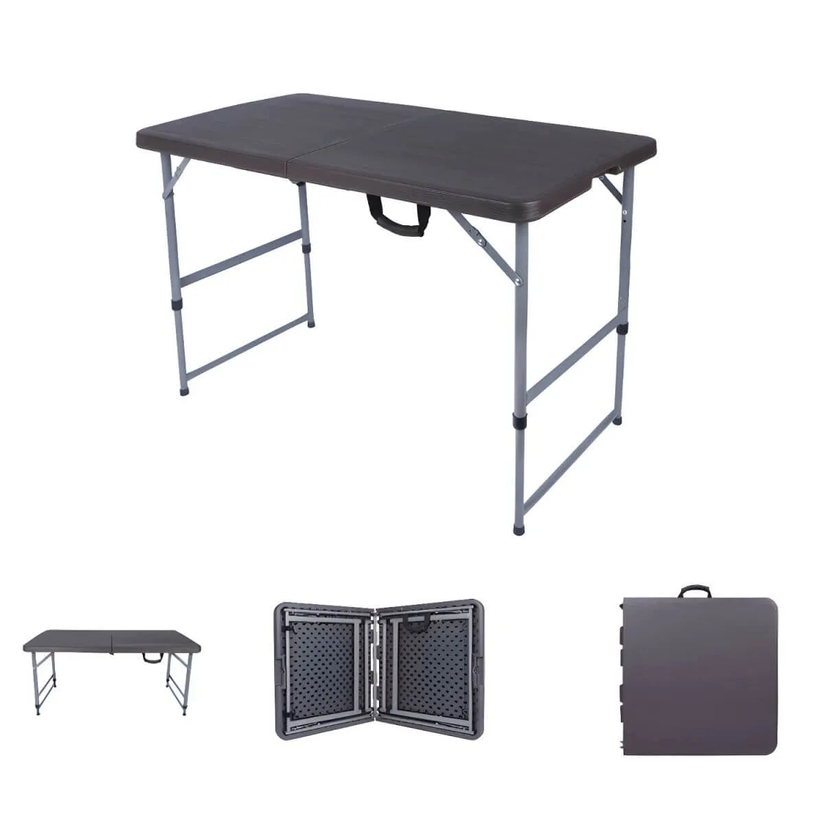 Modern Foldable Camping Table with Wood-Grain Plastic Top