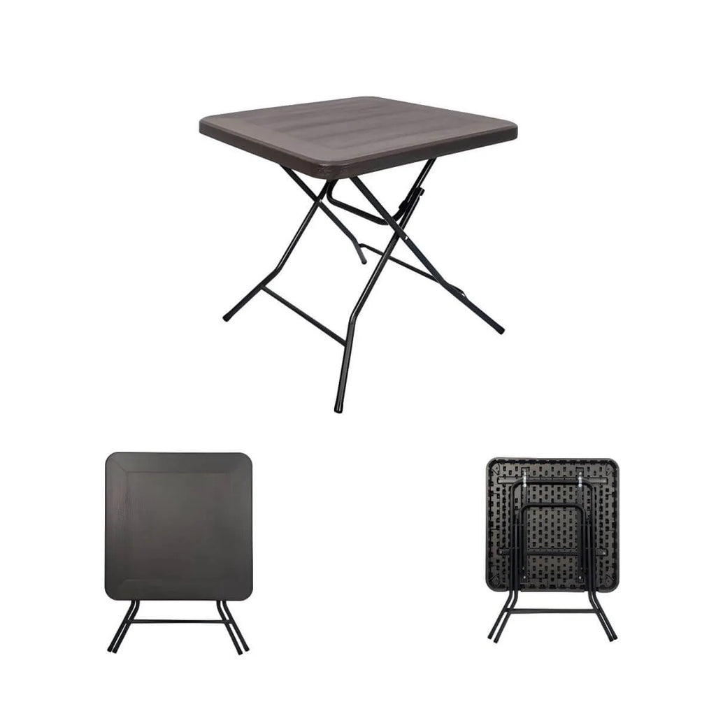 Modern Foldable Camping Table with Wood-Grain Plastic Top