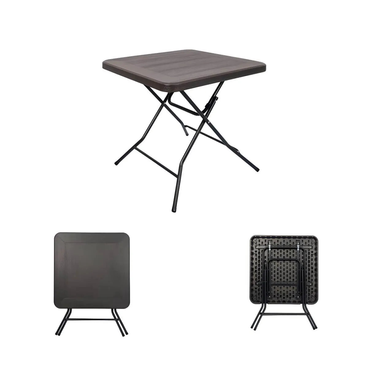 Modern Foldable Camping Table with Wood-Grain Plastic Top
