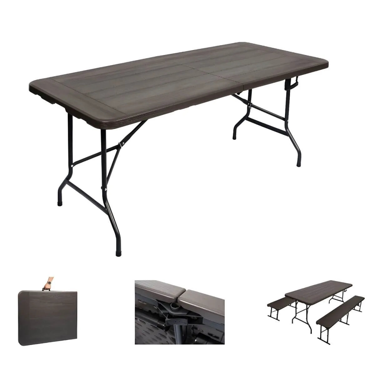 Modern Foldable Camping Table with Wood-Grain Plastic Top