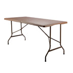 Modern Foldable Camping Table with Wood-Grain Plastic Top