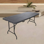 Modern Foldable Camping Table with Wood-Grain Plastic Top