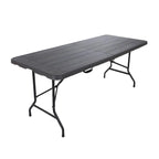 Modern Foldable Camping Table with Wood-Grain Plastic Top