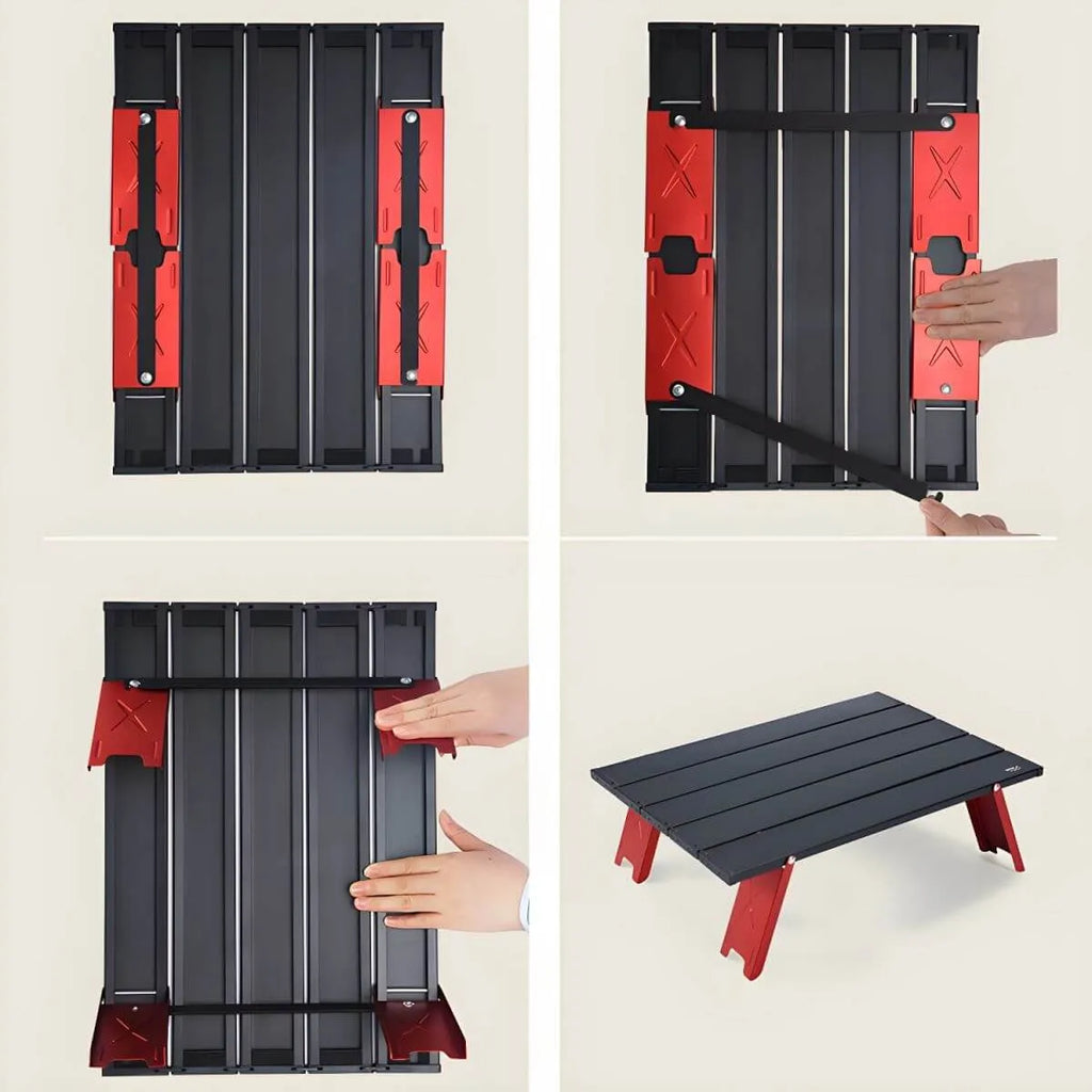 Modern Foldable Metal Coffee Table – Black Top with Red Frame