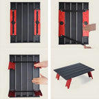 Modern Foldable Metal Coffee Table – Black Top with Red Frame